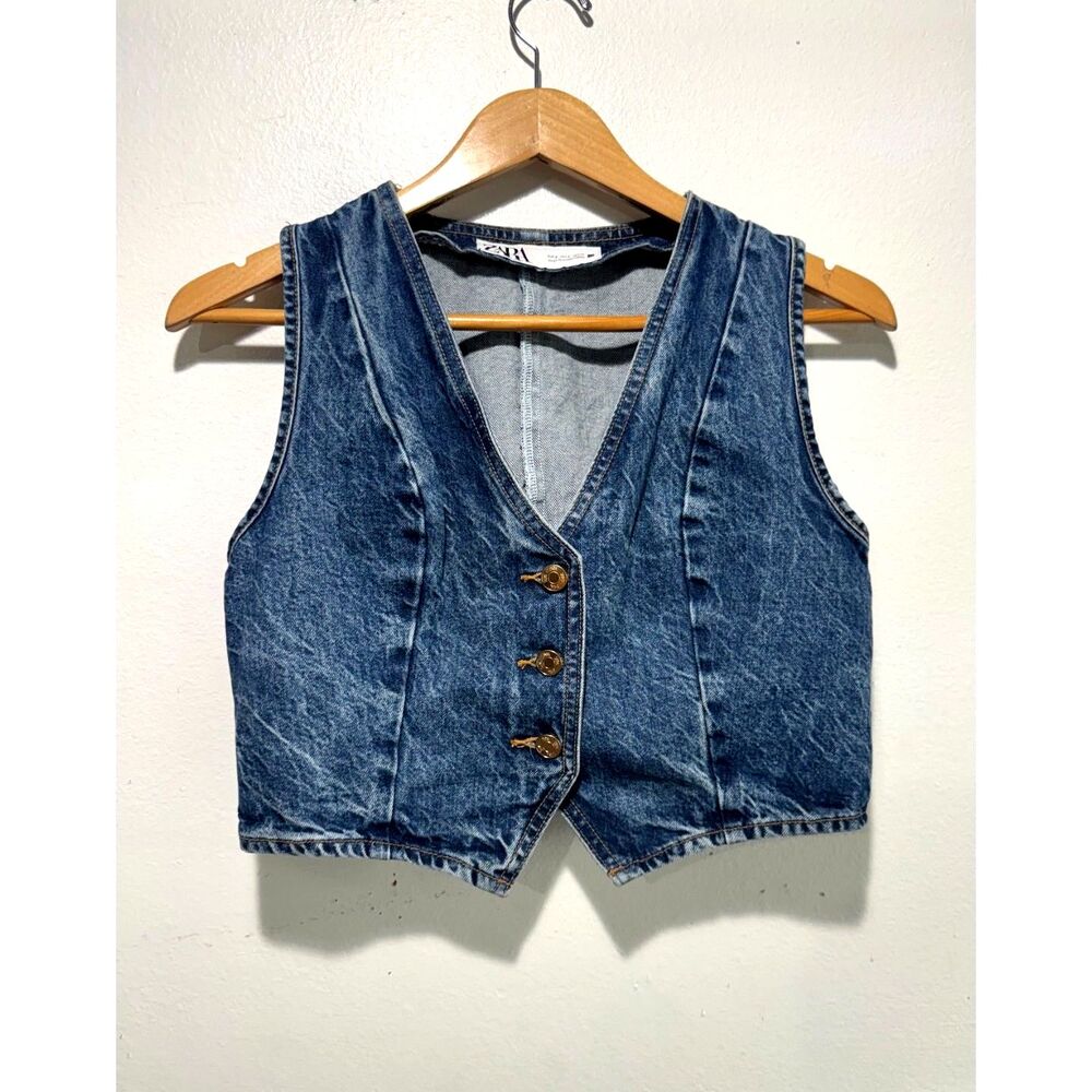 Zara denim jacket vest cardigan western country rodio medium wash blue women S
